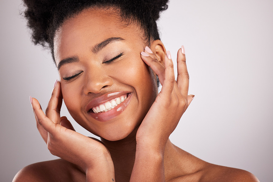 woman happy with skin